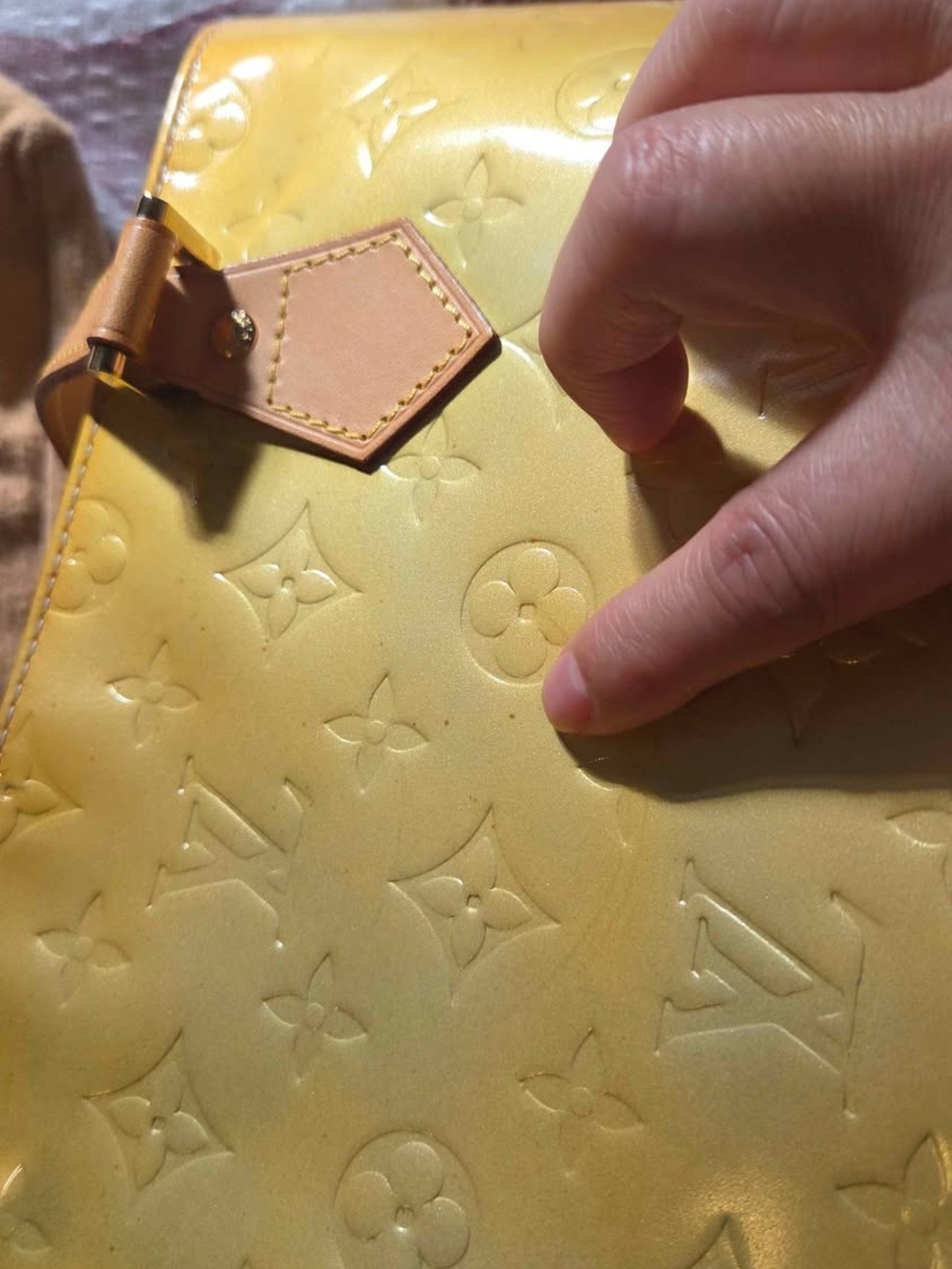 Louis Vuitton Yellow Vernis Monogram Patent Tote With Natural Leather Tag